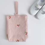 さくらんぼ刺繍の上履き袋　シューズ入れ　ピンク《受注製作》