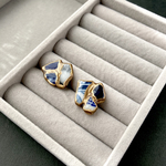 和レトロ　シー陶器x金継ぎピアス／イヤリング　ネイビーグレー