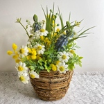 春待ち🌼ミモザアレンジメント🌼アーティフィシャルフラワー🌼ミモザ、カモミール、ムスカリ🌼フラワーアレンジ