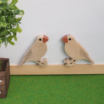 寄木細工の文鳥マグネット（シルバー＆クリーム文鳥）