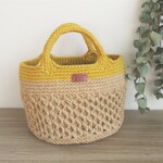 【受注制作】ハニカム模様（イエロー）　麻紐バッグ　かごバッグ　麻ひもバッグ