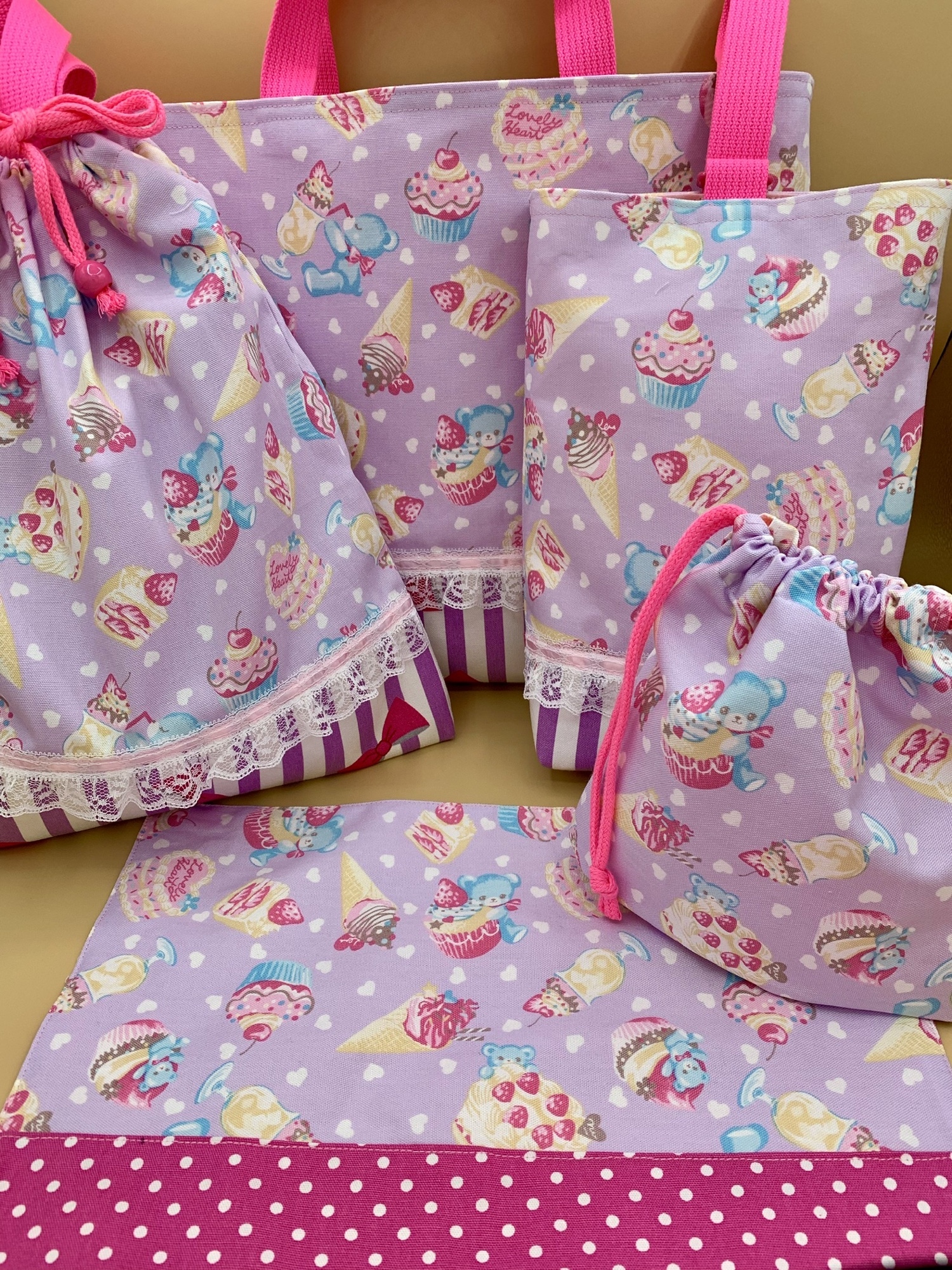 入園入学レッスンバックセット　スィーツベアー柄