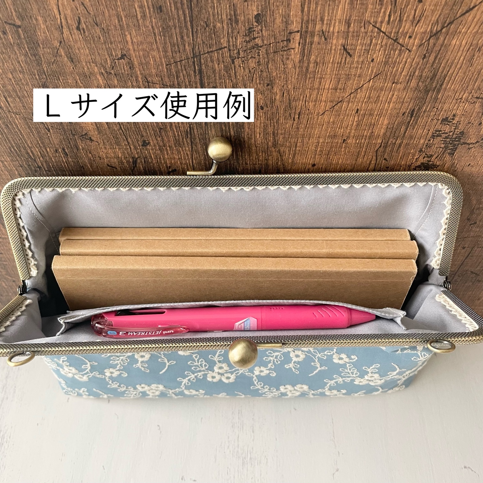 ミナペルホネン【ハンドメイド】ストライプクロッチがま口マルチケース がま口 Lサイズ A5 母子手帳ケース CHECK&STRIPE ミナ