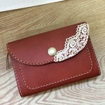 革のミニ財布＊レース赤茶