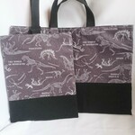 キルティング お名前タグつき入園入学セット【恐竜の化石】グレー