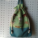 【巾着型上履き入れ】恐竜図鑑　黄緑×エメラルド
