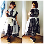 《110cm丈》メイドカシラコンシェルジュワンピース・パン柄黒