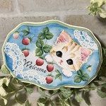 子猫と苺のウエルカムプレート　トールペイント☆