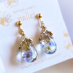 アンティーク　入学式にも⭐︎雫×本物のお花のピアス、イヤリング(パープル)