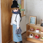 Aラインのコーデュロイスカート＊ブルーグレー
