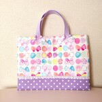 パステルちょうちょのレッスンバッグ☆オフ白✕パープル☆