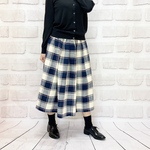 ナチュラルa＊播州織ざっくり感が可愛いネイビー&生成りの大きめチェックスカート [1855]k5