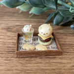 再販【ミニチュア】まるポメチーズバーガーとフロートセット♪もくもく雲ポテト付き［ピアス、イヤリング、チャーム加工可能］