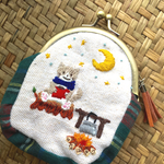 猫と夜空とコーヒーと 刺繍がま口