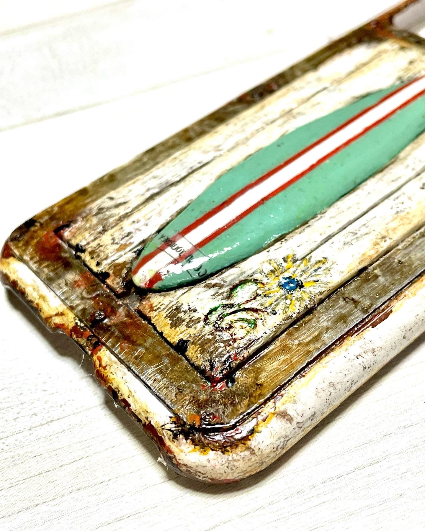 古材風サビ塗装サーフ&シャビーフラワースハンドメイドスマホ