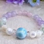 【今月のお得品】♡心が和む♡大粒 ラリマー/ラベンダーアメジスト/エンジェルフェザー/ローズクォーツ/水晶 パワーストーン 天然石ブレスレット G2
