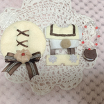 【セーラー服　クッキーサンド　薄黄色×ブラウン　編み上げ帽　ネコ】10センチサイズ　ぬいぐるみ用お洋服　ぬい服　ぬいぐるみ服　