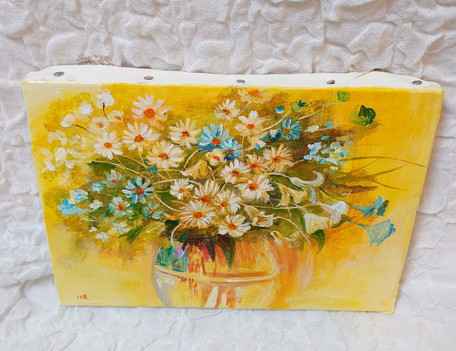 青い花瓶とカラフルな花　油絵　1996年 青い花瓶とカラフルな花 油絵 1996年
