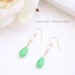グリーンクォーツ（染）×淡水パールのピアス(14kgf)