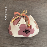保冷保温 洗える おにぎり巾着 モダンフラワー ブラウン×モーヴ