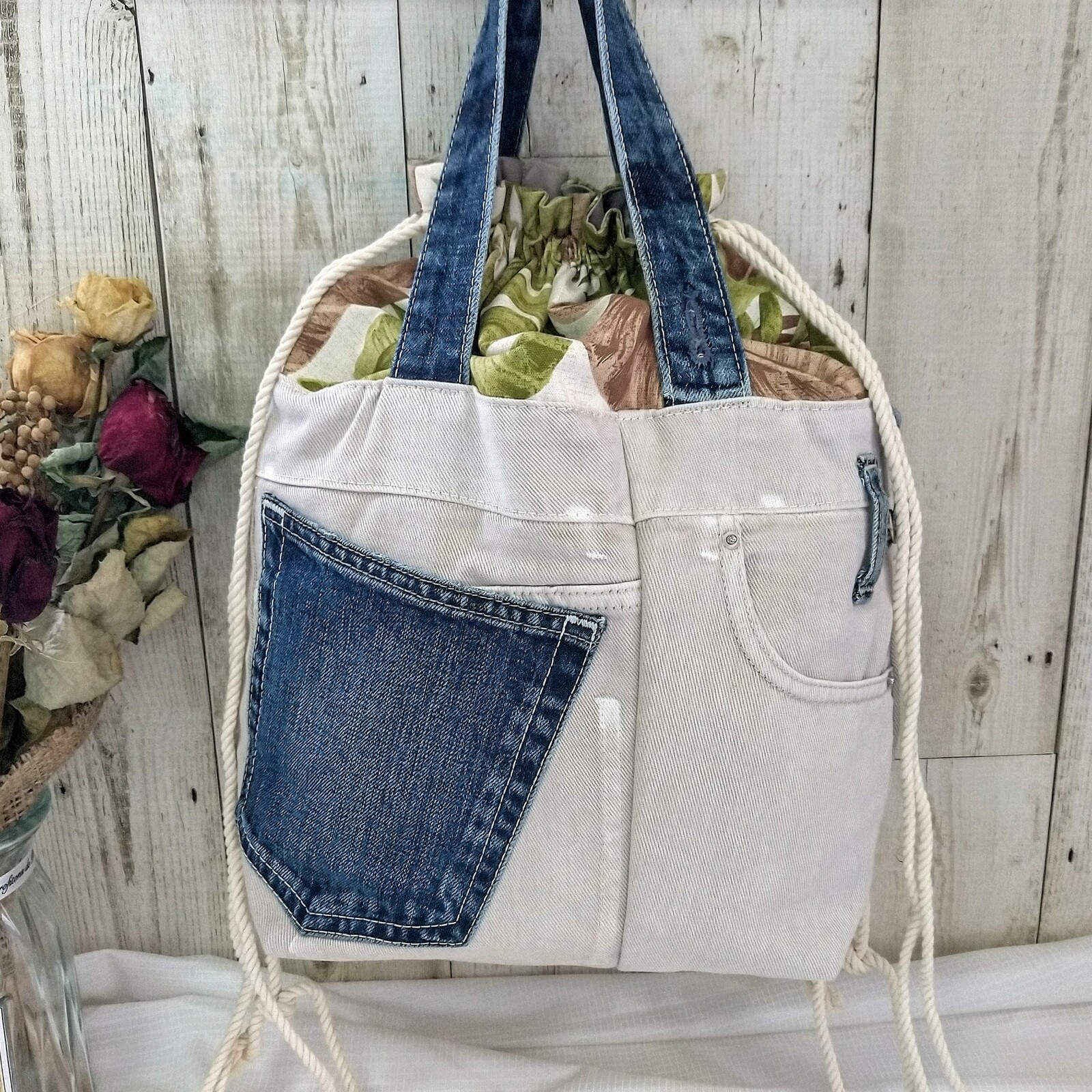 送込🌼巾着トートバッグ✩ナップサック✩デニムバッグ✩デニム