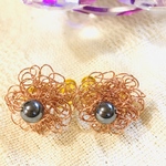 電磁波カット＆抗菌効果♪　銅線ピンポンマム＋テラヘルツイヤリング