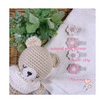 ♡natural pink flower  hair clip♡赤ちゃんから使えます♡上下滑り止め付き♡ベビードレス♡新生児♡出産祝い♡ベビーギフト♡ワンピースベビー♡リボン替えられます♡