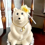 イエロー&グリーン　花かんむり風耳飾り　しろくま貯金箱用