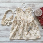 【専用出品】普段使いのシンデレラドレスセット✳︎80cm＊ガラスの靴アップリケ付き✳︎ギャザーワンピースとヘアバンド✳︎小花柄✳︎薄手コットン✳︎1歳✳︎2歳✳︎素肌に優しい縫い代始末