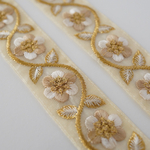  【1m】カラーオーガンジー刺繍リボン   【アイボリー】
