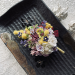 💐ミモザとミニ薔薇、デルフィニウムのアレンジメントコサージュ💐
