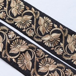 インド刺繍リボンᢂモノトーンフラワーシルクリボン【ゴールド/ブラック】インド刺繍/刺繍リボン/リボン/シルクリボン/トリム/ブレード/ジャガードリボン/チロリアンテープ/レース/チュール