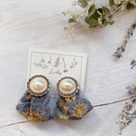 新作！◆くすみブルーインド刺繍パールピアス◆