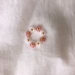ビーズリング　フラワーリング　pink×white 韓国