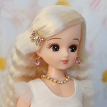 174リカちゃん きらきらネックレス(桃)とヘアピンピアスセット○●°0205