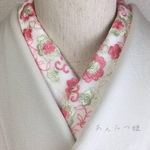 洗える刺繍半衿　愛されピンクの花