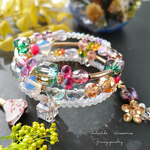 『春の草花』天然石ブルー水晶　コイルブレスレット　ミルキークォーツ　ゴールデンオーラ　ピンクジェイド入り