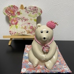 しろくま貯金箱  ひな祭り つまみ細工ネックレス ＆ ベレー帽 & 敷物３点セット