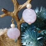 春色ピンク&パールピアス、イヤリング
