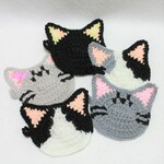 シンプルなモノクローム猫のエコたわし&コースター　5枚セット（1重タイプ）