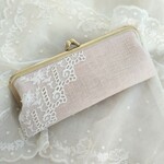 エクリュリネン*アンティークチュールレース*がま口*ペンケース*a
