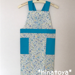 【バッククロスエプロン&三角巾】キッズ 子ども 花柄 小花 ブルー