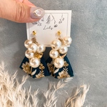 新作！1点のみ◆じゃらじゃらパールGreenインド刺繍レトロピアス/イヤリング◆