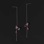 #902　K10 桜ピンク・ローズクォーツとピンクサファイアのロングチェーンピアス