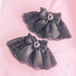 黒×黒ハートストーンレースお袖留め　ロリータ　量産型　メイドカフェ