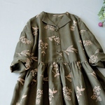 リネン100％総刺繍クルミ釦大人可愛いロングワンピース♪