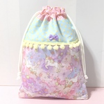 ハンドメイド ●シューズケース●上履き入●巾着●ユニコーンクリームイエロー ポン