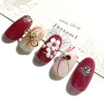 5再再販　Jurtom1 353 ネイルチップ/水引き　赤和柄ネイル/成人式/ブライダル/卒業式/入学式/赤ネイル/
