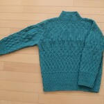 手編み 模様編みプルオーバー（スモークグリーン）