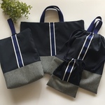 2色♪卒業まで使える 入園入学4点セット◼️NV/WH&BL◼️男の子 セミオーダーサイズランチョンマット追加可能♪両紐、ナップサック選択可能♪